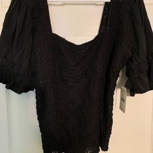 Free People black stretch lace shortie blouse.